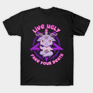 Live Ugly Fake Your Death - Cute Anime Baphomet T-Shirt